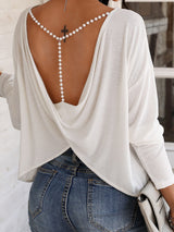 Solid Beaded Strap Backless Twisted Top - Blouses - INS | Online Fashion Free Shipping Clothing, Dresses, Tops, Shoes - 29/04/2021 - BLO210429035 - Blouses