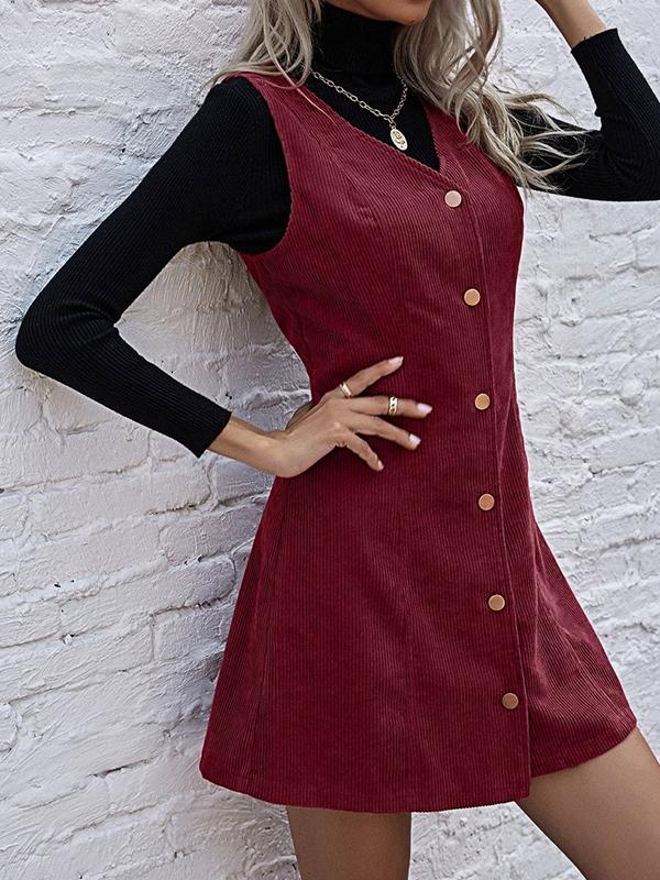 Solid Button Through Corduroy Overall Dress - Dresses - INS | Online Fashion Free Shipping Clothing, Dresses, Tops, Shoes - 02/02/2021 - Autumn - Brown