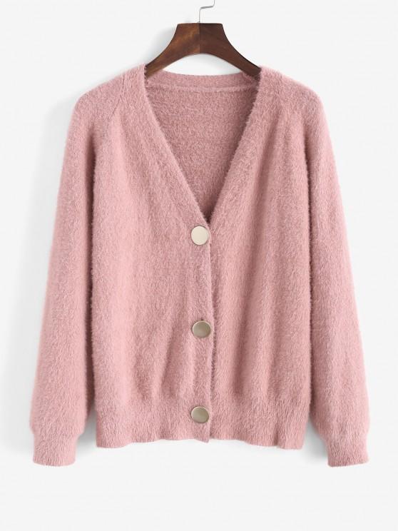 Solid Button Up Fuzzy V Neck Cardigan - INS | Online Fashion Free Shipping Clothing, Dresses, Tops, Shoes