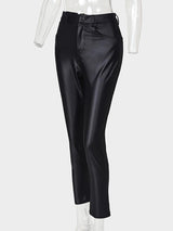 Solid Buttoned Casual Coated PU Pants - Leggings - INS | Online Fashion Free Shipping Clothing, Dresses, Tops, Shoes - 04/05/2021 - Color_Black - LEG210504005