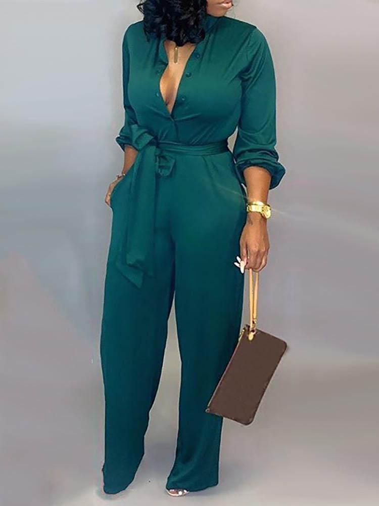 Solid Buttoned Pocket Casual Jumpsuit - Jumpsuits & Rompers - INS | Online Fashion Free Shipping Clothing, Dresses, Tops, Shoes - 29/04/2021 - Color_Black - Color_Blue