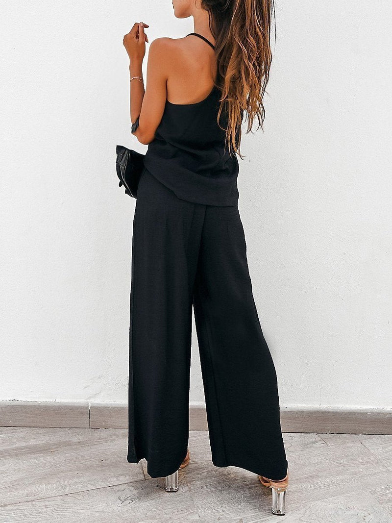 Solid Camisole & Wide Leg Pants Two-piece Suit - Sets - INS | Online Fashion Free Shipping Clothing, Dresses, Tops, Shoes - 23/06/2021 - 30-40 - Bottoms