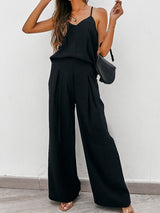 Solid Camisole & Wide Leg Pants Two-piece Suit - Sets - INS | Online Fashion Free Shipping Clothing, Dresses, Tops, Shoes - 23/06/2021 - 30-40 - Bottoms