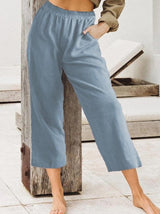 Solid Casual Elasticated High-Waist Cropped Pant - Pants - INS | Online Fashion Free Shipping Clothing, Dresses, Tops, Shoes - 10-20 - 23/07/2021 - Bottom