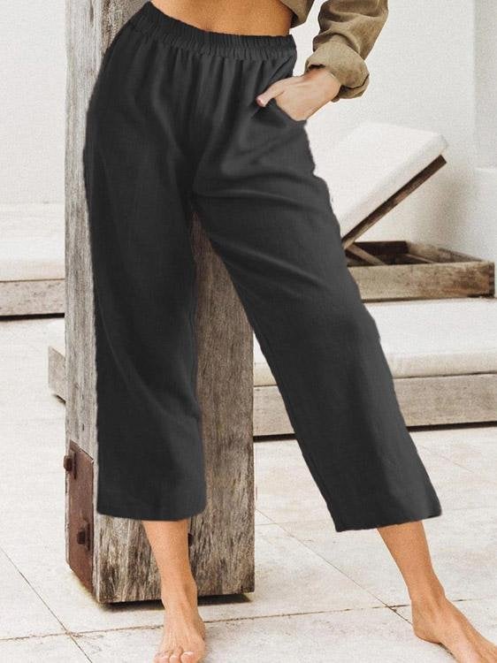 Solid Casual Elasticated High-Waist Cropped Pant - Pants - INS | Online Fashion Free Shipping Clothing, Dresses, Tops, Shoes - 10-20 - 23/07/2021 - Bottom