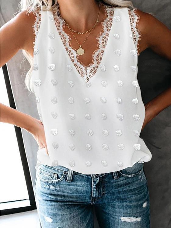 Solid Casual Lace Stitching V Neck Tank Top - Tank Tops - INS | Online Fashion Free Shipping Clothing, Dresses, Tops, Shoes - 20-30 - 21/06/2021 - color-apricot