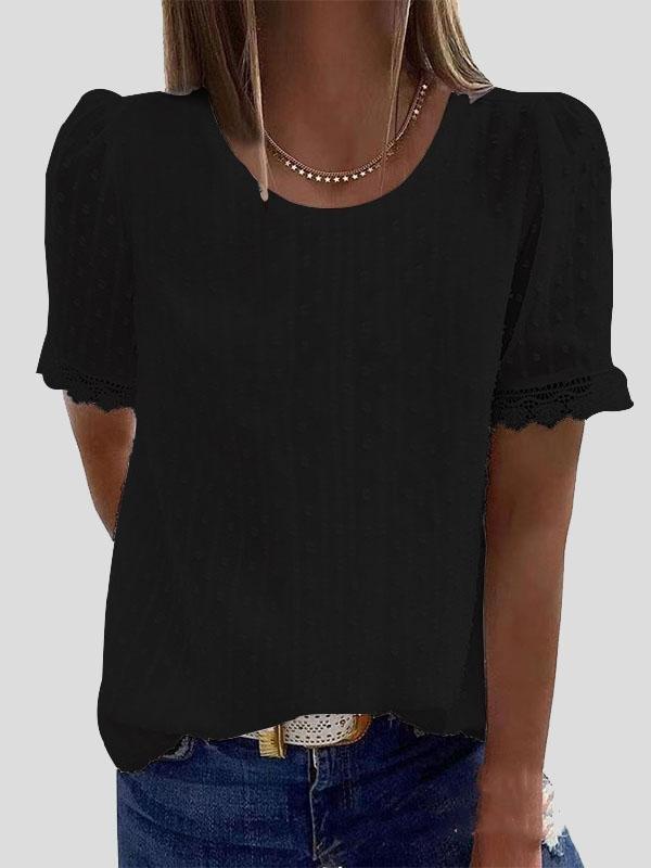 Solid Chiffon Round Neck Short Sleeve Top - T-shirts - INS | Online Fashion Free Shipping Clothing, Dresses, Tops, Shoes - 20-30 - 28/06/2021 - color-black