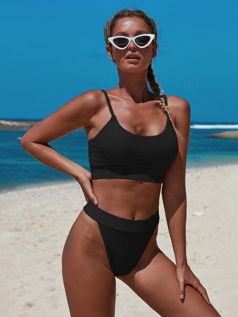 Solid Color Large Size High Waist Split Triangle Bikini - Bikinis - INS | Online Fashion Free Shipping Clothing, Dresses, Tops, Shoes - 05/05/2021 - BIK210505188 - Category_Bikinis