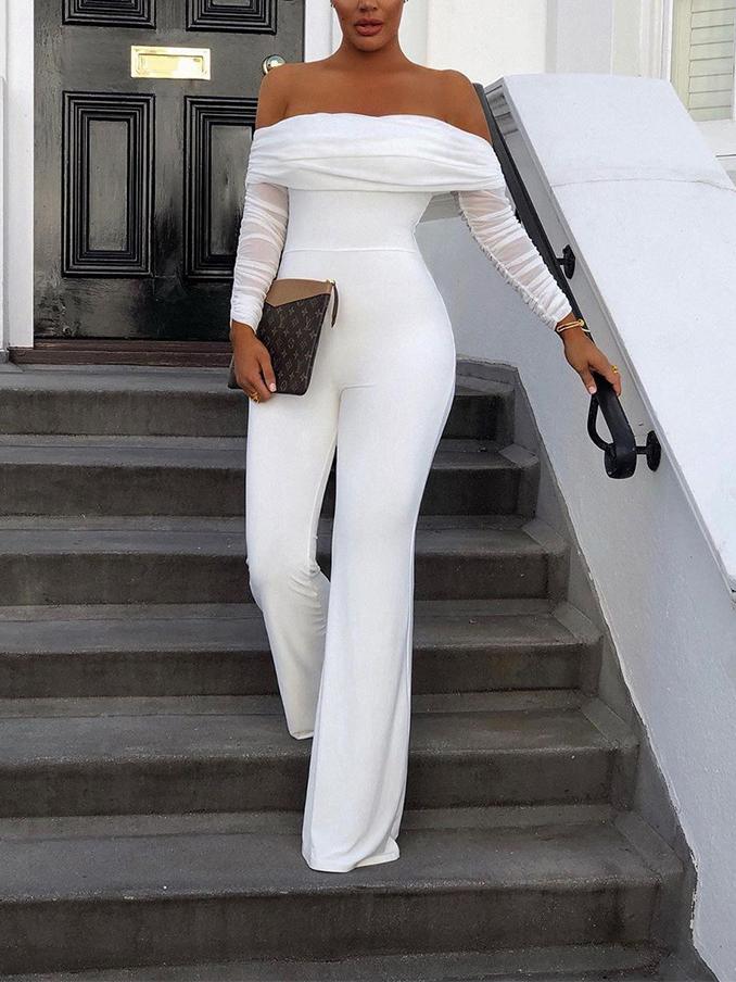 Solid Color Off Shoulder Long Sleeve Jumpsuit - Jumpsuits - INS | Online Fashion Free Shipping Clothing, Dresses, Tops, Shoes - 24/05/2021 - Color_Black - Color_Navy Blue