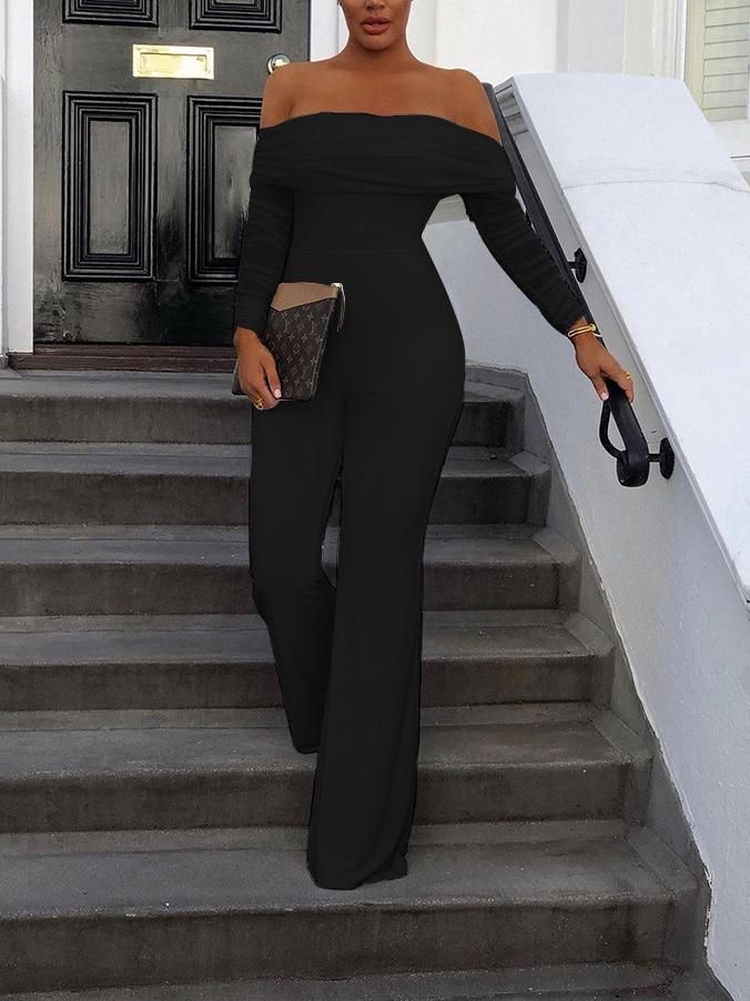 Solid Color Off Shoulder Long Sleeve Jumpsuit - Jumpsuits - INS | Online Fashion Free Shipping Clothing, Dresses, Tops, Shoes - 24/05/2021 - Color_Black - Color_Navy Blue