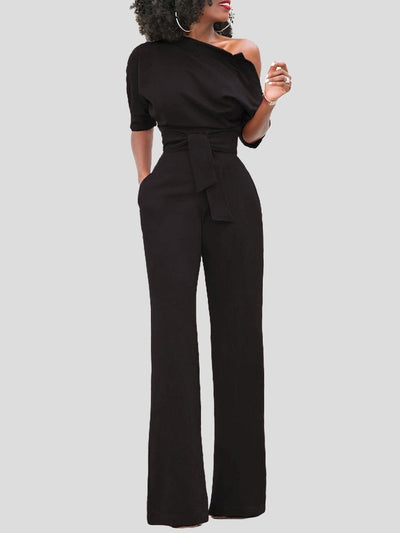 Solid Color One Shoulder Short Sleeve Jumpsuit - Jumpsuits & Rompers - Instastyled | Online Fashion Free Shipping Clothing, Dresses, Tops, Shoes - 24/05/2021 - 30-40 - BESTSELLERS211124