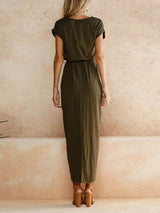 Solid Color Round Neck Split Hem Dress - Maxi Dresses - INS | Online Fashion Free Shipping Clothing, Dresses, Tops, Shoes - 04/06/2021 - Color_Blue - Color_Green