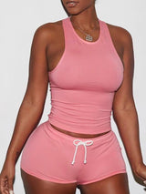 Solid Color Sporty Vest Shorts Set - Two-piece Outfits - INS | Online Fashion Free Shipping Clothing, Dresses, Tops, Shoes - 05/05/2021 - Category_Two-piece Outfits - Color_Pink