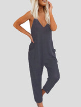 Solid Color V-neck Suspender Jumpsuit - Jumpsuits - INS | Online Fashion Free Shipping Clothing, Dresses, Tops, Shoes - 11/06/2021 - Bottoms - Color_Black