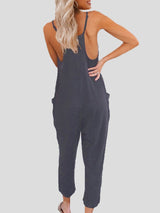 Solid Color V-neck Suspender Jumpsuit - Jumpsuits - INS | Online Fashion Free Shipping Clothing, Dresses, Tops, Shoes - 11/06/2021 - Bottoms - Color_Black
