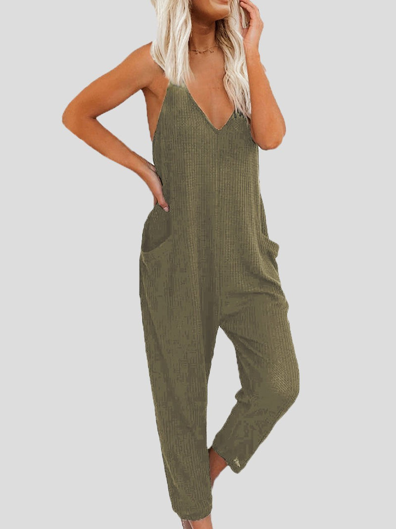 Solid Color V-neck Suspender Jumpsuit - Jumpsuits - INS | Online Fashion Free Shipping Clothing, Dresses, Tops, Shoes - 11/06/2021 - Bottoms - Color_Black
