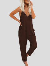 Solid Color V-neck Suspender Jumpsuit - Jumpsuits - INS | Online Fashion Free Shipping Clothing, Dresses, Tops, Shoes - 11/06/2021 - Bottoms - Color_Black