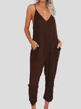 Solid Color V-neck Suspender Jumpsuit - Jumpsuits - INS | Online Fashion Free Shipping Clothing, Dresses, Tops, Shoes - 11/06/2021 - Bottoms - Color_Black