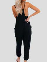 Solid Color V-neck Suspender Jumpsuit - Jumpsuits - INS | Online Fashion Free Shipping Clothing, Dresses, Tops, Shoes - 11/06/2021 - Bottoms - Color_Black
