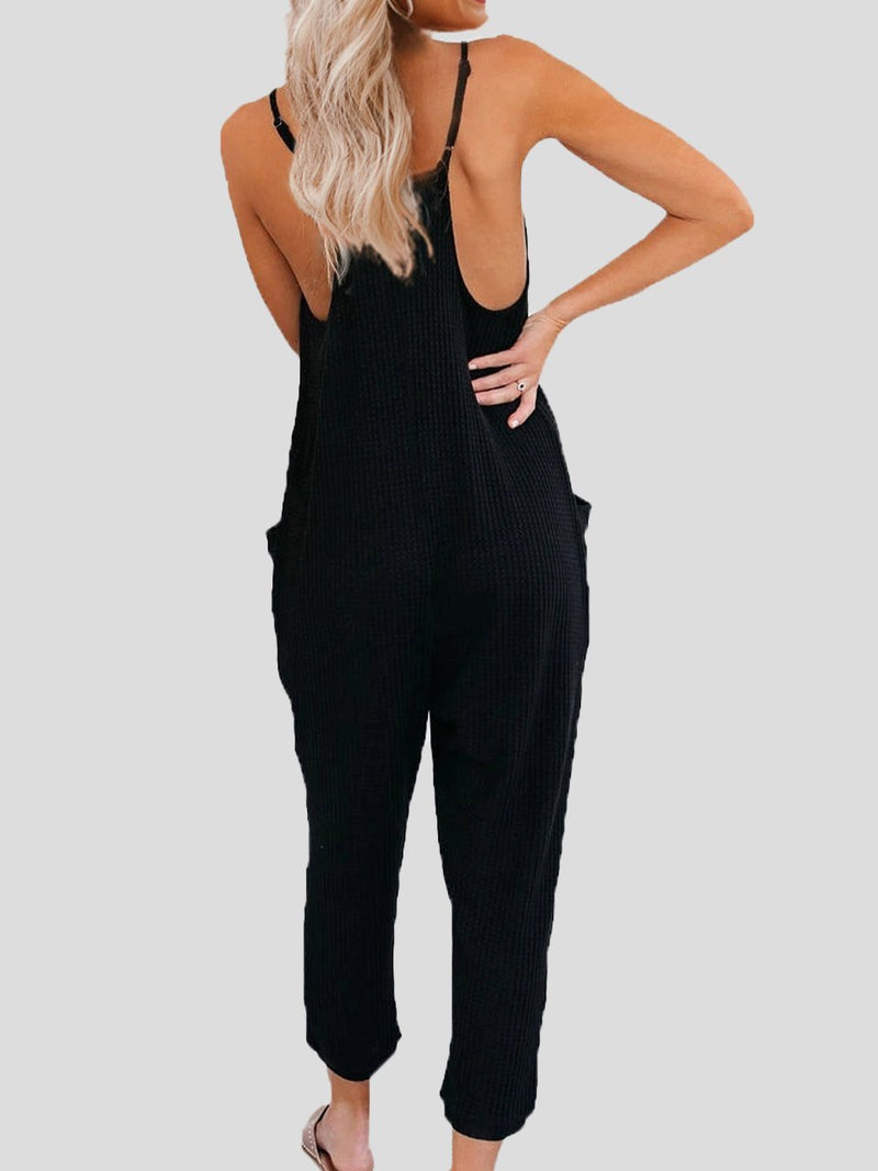 Solid Color V-neck Suspender Jumpsuit - Jumpsuits - INS | Online Fashion Free Shipping Clothing, Dresses, Tops, Shoes - 11/06/2021 - Bottoms - Color_Black