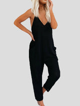 Solid Color V-neck Suspender Jumpsuit - Jumpsuits - INS | Online Fashion Free Shipping Clothing, Dresses, Tops, Shoes - 11/06/2021 - Bottoms - Color_Black
