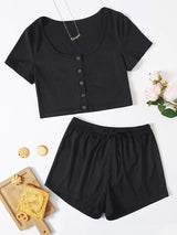 Solid Crop Top With Shorts Lounge Set - INS | Online Fashion Free Shipping Clothing, Dresses, Tops, Shoes