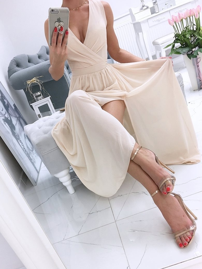 Solid Deep V Neck Split Hem Dress - Maxi Dresses - INS | Online Fashion Free Shipping Clothing, Dresses, Tops, Shoes - 20-30 - 21/06/2021 - color-green