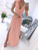 Solid Deep V Neck Split Hem Dress - Maxi Dresses - INS | Online Fashion Free Shipping Clothing, Dresses, Tops, Shoes - 20-30 - 21/06/2021 - color-green