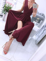 Solid Deep V Neck Split Hem Dress - Maxi Dresses - INS | Online Fashion Free Shipping Clothing, Dresses, Tops, Shoes - 20-30 - 21/06/2021 - color-green