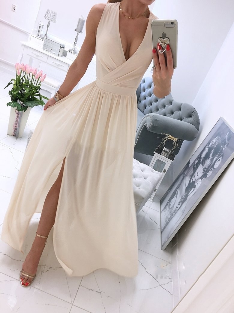 Solid Deep V Neck Split Hem Dress - Maxi Dresses - INS | Online Fashion Free Shipping Clothing, Dresses, Tops, Shoes - 20-30 - 21/06/2021 - color-green