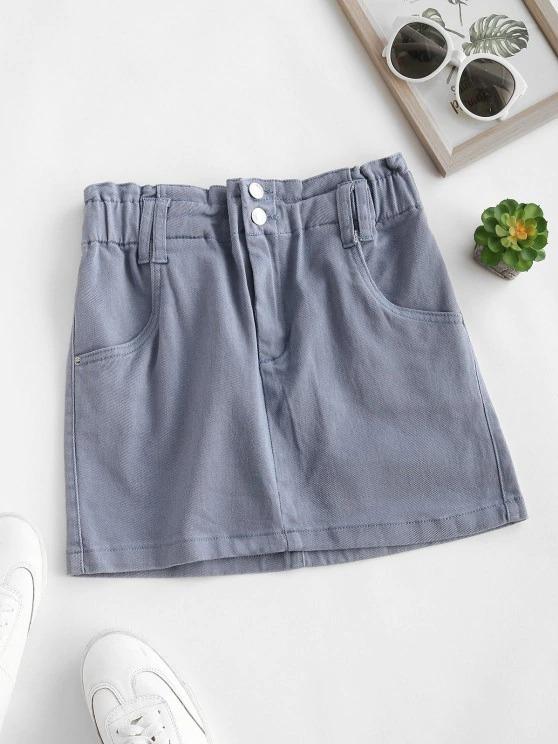 Solid Denim Paperbag Skirt - INS | Online Fashion Free Shipping Clothing, Dresses, Tops, Shoes