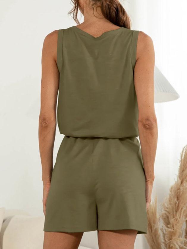 Solid Drawstring Sleeveless Jumpsuit - Jumpsuit & Rompers - INS | Online Fashion Free Shipping Clothing, Dresses, Tops, Shoes - 13/07/2021 - 20-30 - Bottoms