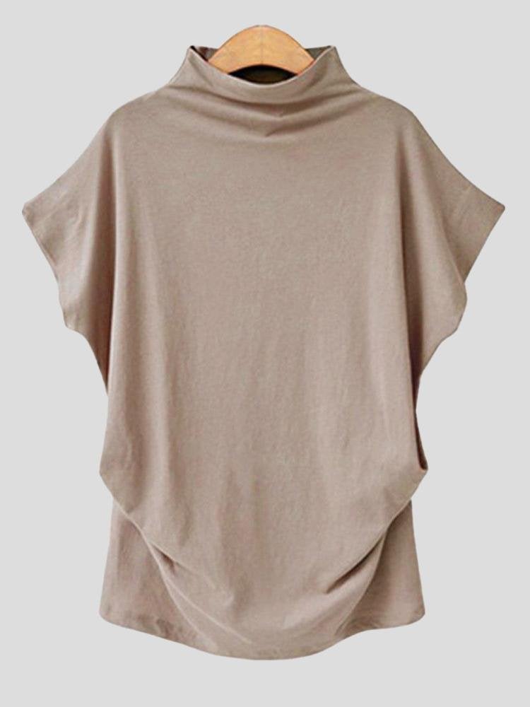 Solid High Neck Short-sleeved T-shirt - T-shirts - INS | Online Fashion Free Shipping Clothing, Dresses, Tops, Shoes - 09/07/2021 - color-black - color-camel
