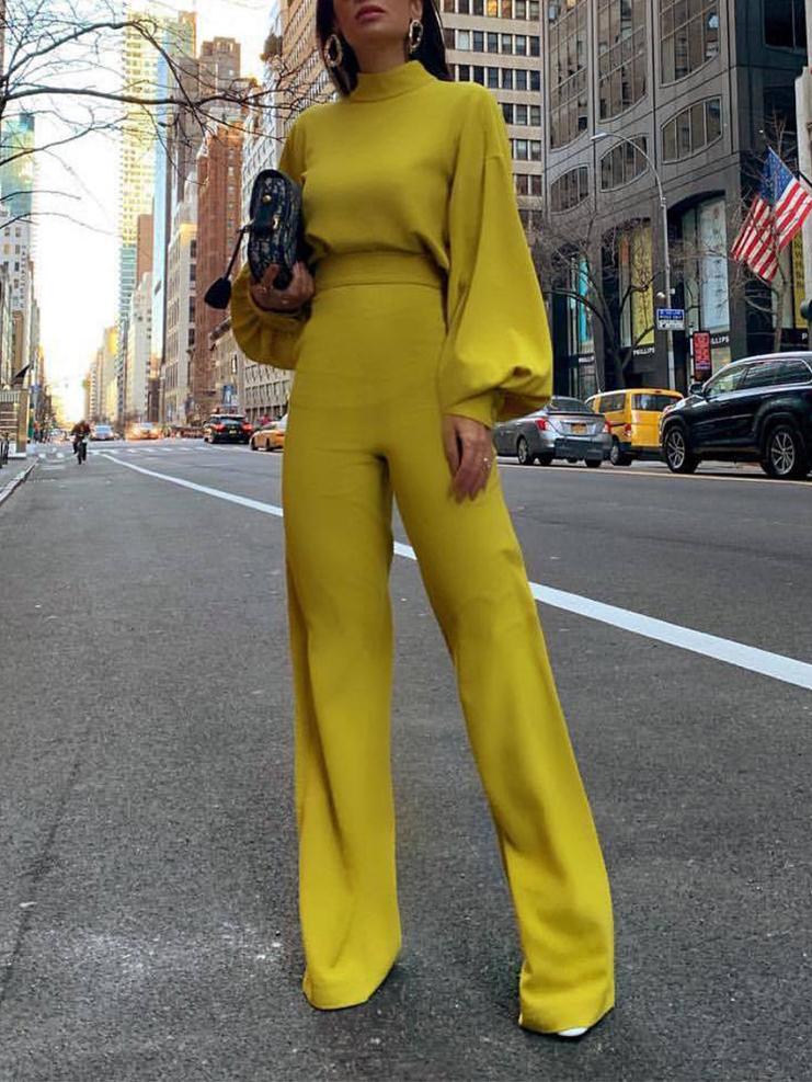 Solid High-necked Long-sleeved Casual Jumpsuit - Jumpsuits & Rompers - INS | Online Fashion Free Shipping Clothing, Dresses, Tops, Shoes - 30-40 - 30/06/2021 - Bottoms