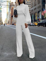 Solid High-necked Long-sleeved Casual Jumpsuit - Jumpsuits & Rompers - INS | Online Fashion Free Shipping Clothing, Dresses, Tops, Shoes - 30-40 - 30/06/2021 - Bottoms