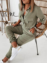 Solid Long Sleeve Elastic Waist Jumpsuit - Jumpsuits & Rompers - INS | Online Fashion Free Shipping Clothing, Dresses, Tops, Shoes - 29/04/2021 - Color_Army Green - JUM210429011