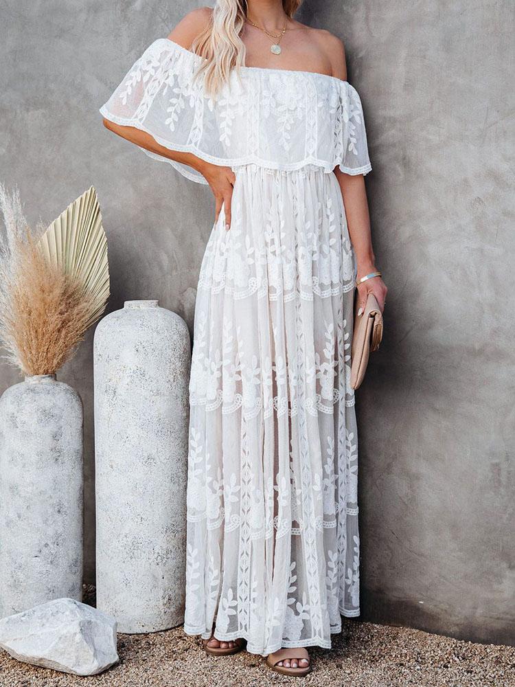 Solid Mid-waist Short-sleeved Dress - Maxi Dresses - INS | Online Fashion Free Shipping Clothing, Dresses, Tops, Shoes - 25/06/2021 - 40-50 - color-white