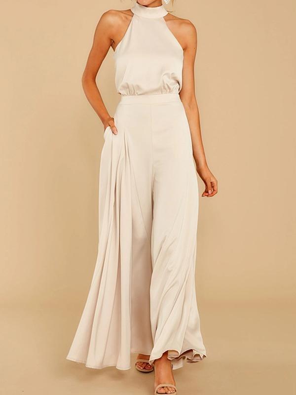 Solid Off-shoulder Halterneck Jumpsuit - Jumpsuits & Rompers - INS | Online Fashion Free Shipping Clothing, Dresses, Tops, Shoes - 29/06/2021 - 30-40 - Bottoms