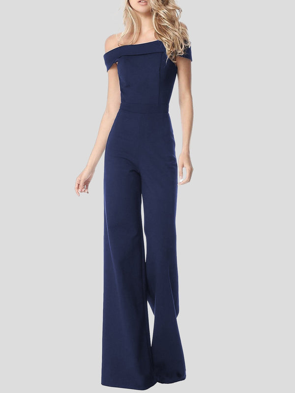 Solid One Line Collar Elegant Jumpsuit - Jumpsuits & Rompers - INS | Online Fashion Free Shipping Clothing, Dresses, Tops, Shoes - 01/07/2021 - 20-30 - Bottoms