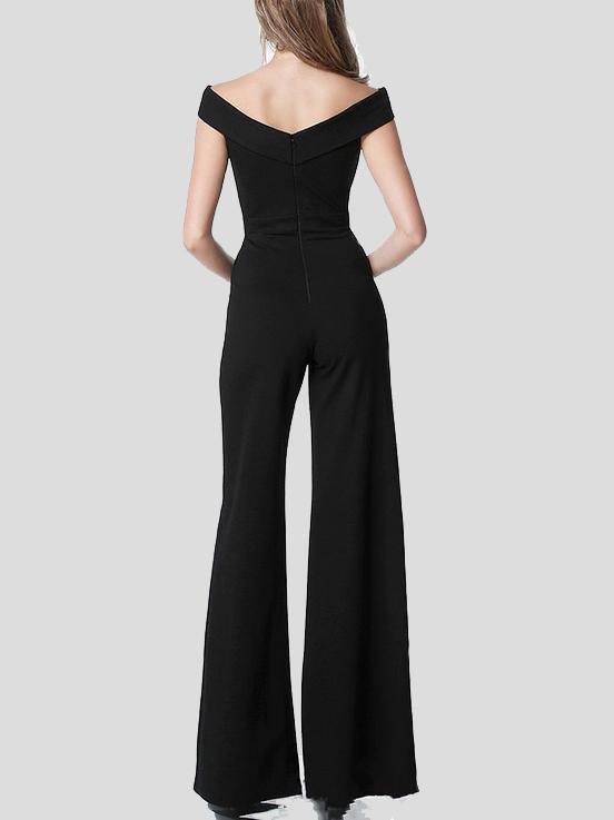 Solid One Line Collar Elegant Jumpsuit - Jumpsuits & Rompers - INS | Online Fashion Free Shipping Clothing, Dresses, Tops, Shoes - 01/07/2021 - 20-30 - Bottoms