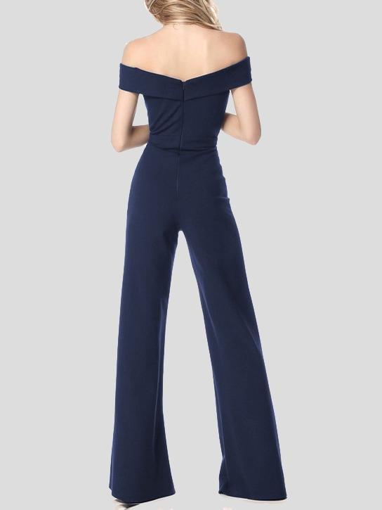 Solid One Line Collar Elegant Jumpsuit - Jumpsuits & Rompers - INS | Online Fashion Free Shipping Clothing, Dresses, Tops, Shoes - 01/07/2021 - 20-30 - Bottoms