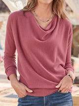 Solid Pleated V-neck Long-sleeved T-shirt - T-shirts - INS | Online Fashion Free Shipping Clothing, Dresses, Tops, Shoes - 05/07/2021 - 10-20 - color-gray