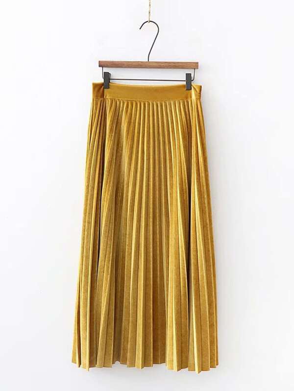 Solid Pleated Velvet Skirt - INS | Online Fashion Free Shipping Clothing, Dresses, Tops, Shoes