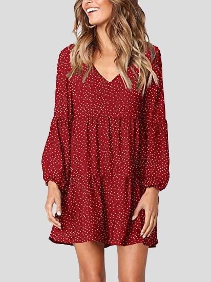 Solid Polka Dot Long Sleeve Dress - Mini Dresses - INS | Online Fashion Free Shipping Clothing, Dresses, Tops, Shoes - 19/07/2021 - 20-30 - color-black