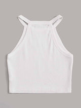 Solid Rib-Knit Halter Top - INS | Online Fashion Free Shipping Clothing, Dresses, Tops, Shoes