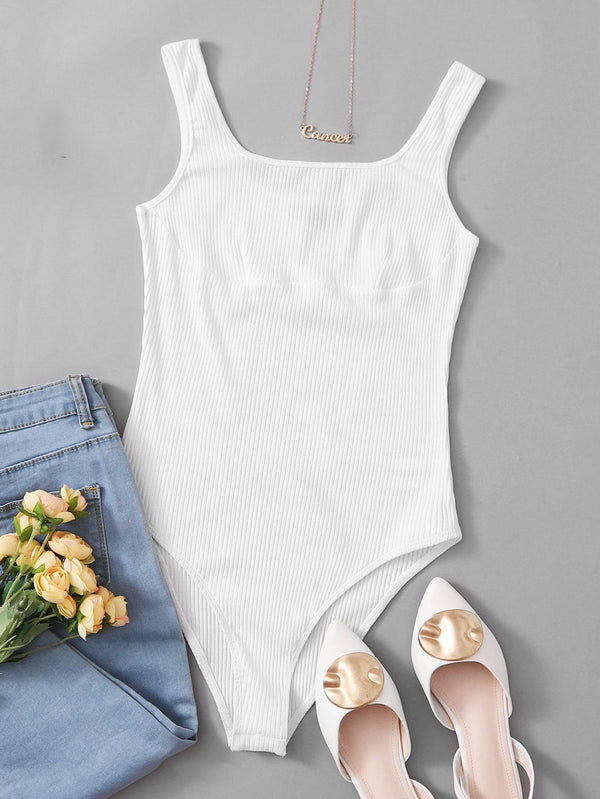 Solid Rib-knit Tank Bodysuit - INS | Online Fashion Free Shipping Clothing, Dresses, Tops, Shoes