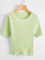 Solid Ribbed Knit Top - INS | Online Fashion Free Shipping Clothing, Dresses, Tops, Shoes