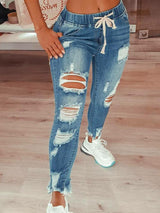 Solid Ripped Skinny Jean Pants - Jeans - INS | Online Fashion Free Shipping Clothing, Dresses, Tops, Shoes - 04/05/2021 - Category_Jeans - Color_Blue