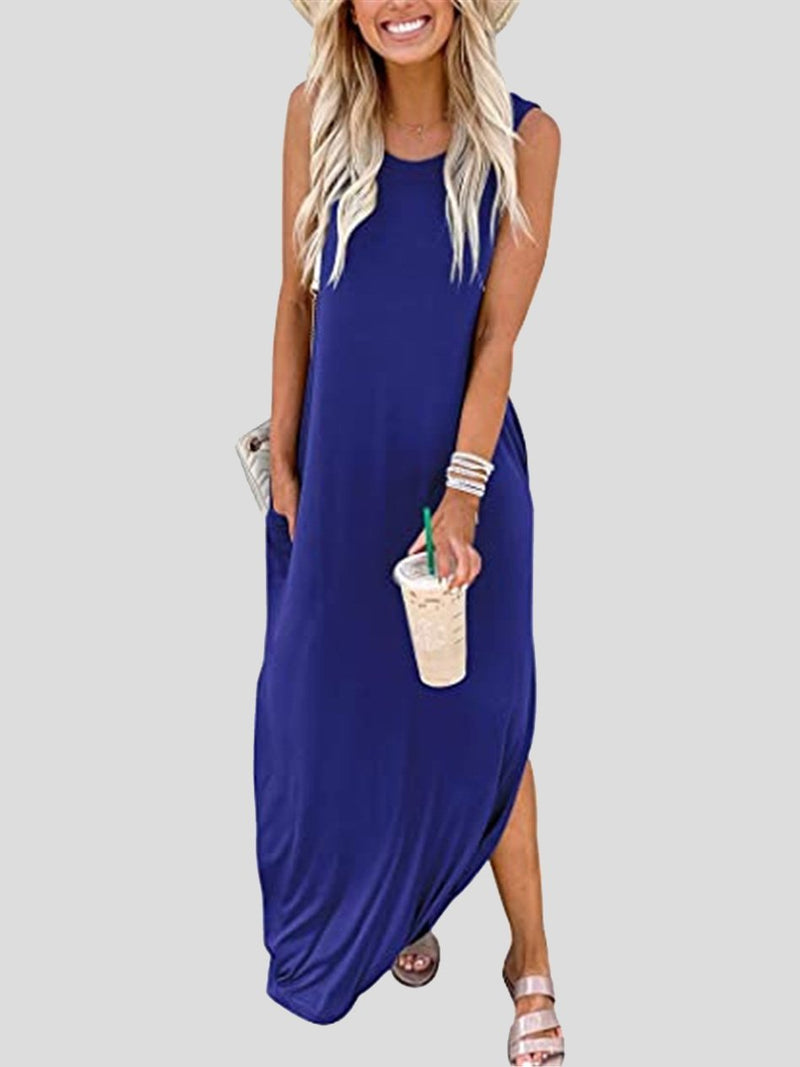 Solid Round Neck Sleeveless Casual Dress - Maxi Dresses - INS | Online Fashion Free Shipping Clothing, Dresses, Tops, Shoes - 10-20 - 19/07/2021 - Category_Maxi Dresses