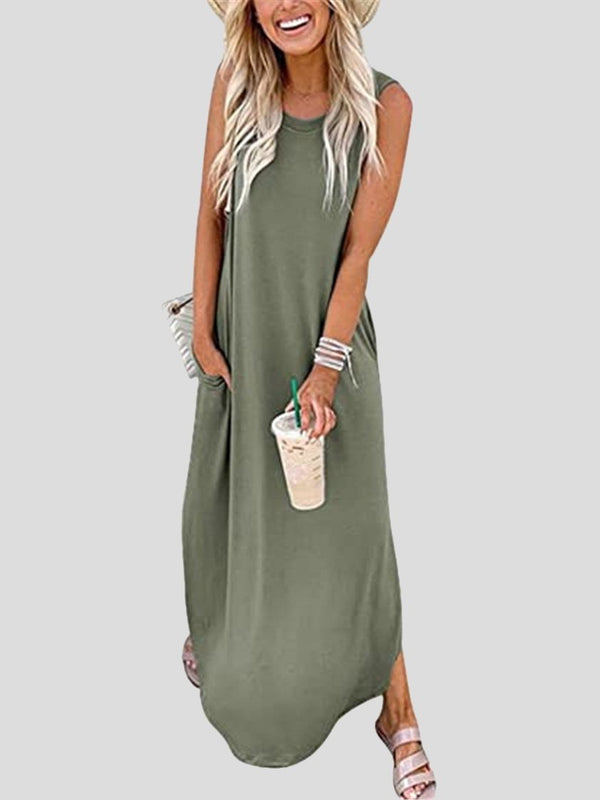 Solid Round Neck Sleeveless Casual Dress - Maxi Dresses - INS | Online Fashion Free Shipping Clothing, Dresses, Tops, Shoes - 10-20 - 19/07/2021 - Category_Maxi Dresses